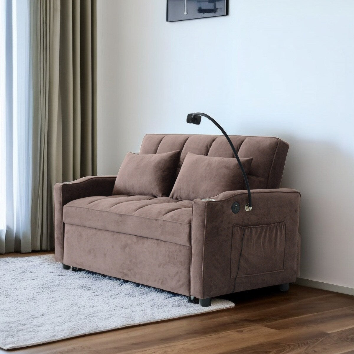 Convertible Pullout Loveseat Sofa Bed with Phone Holder