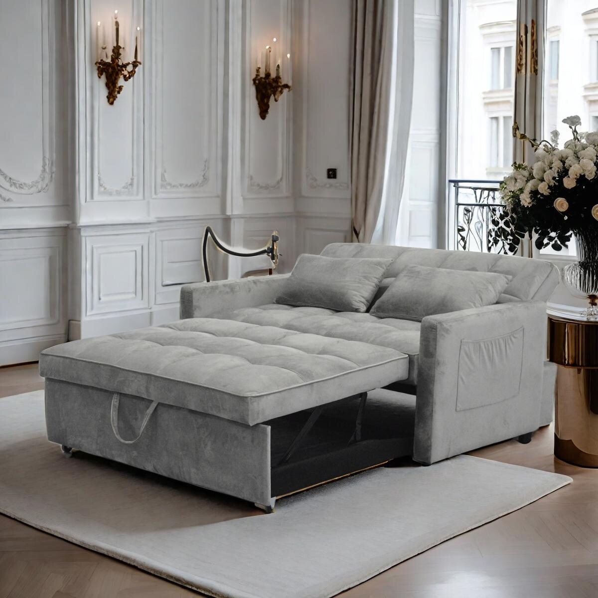 Convertible Pullout Loveseat Sofa Bed with Phone Holder
