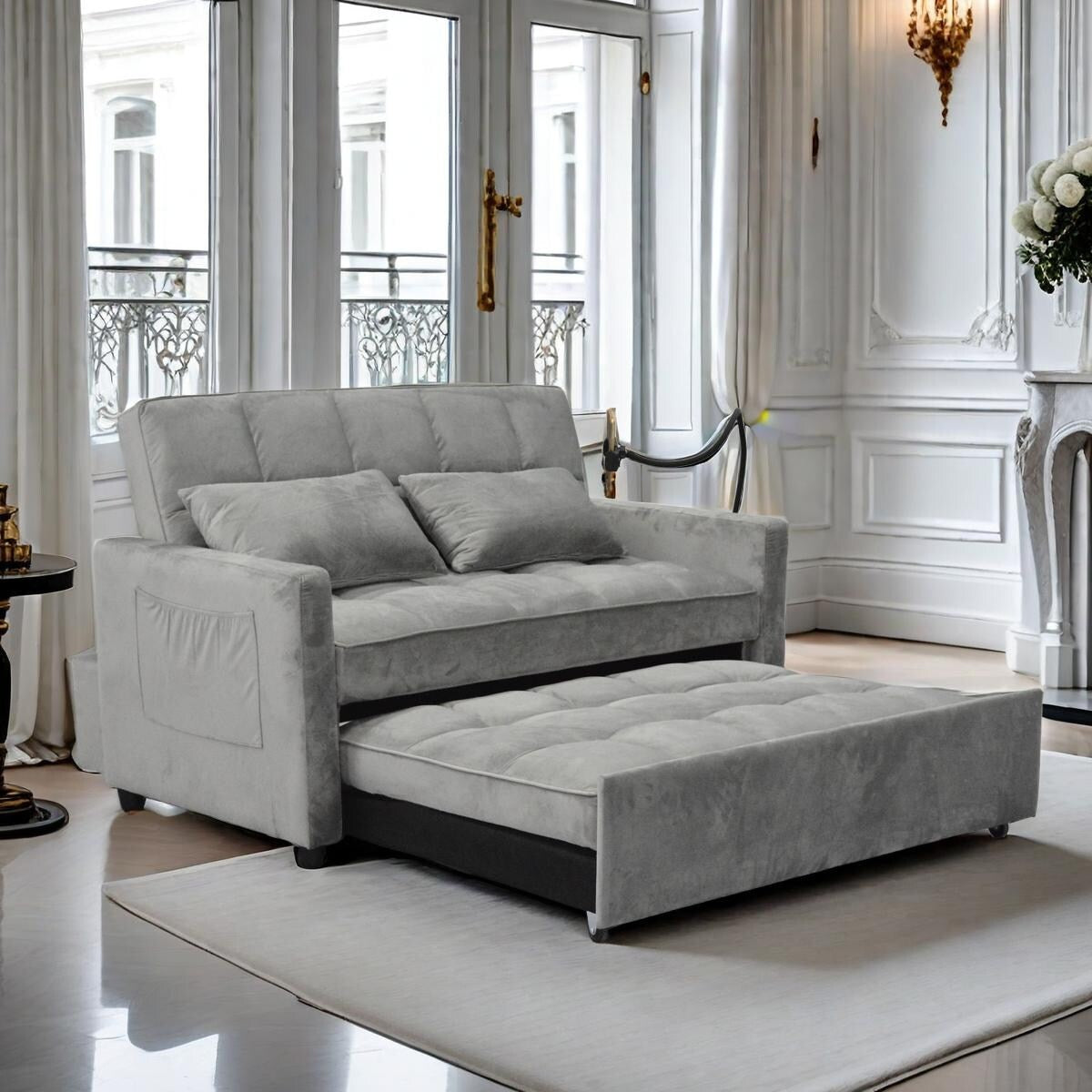 Convertible Pullout Loveseat Sofa Bed with Phone Holder