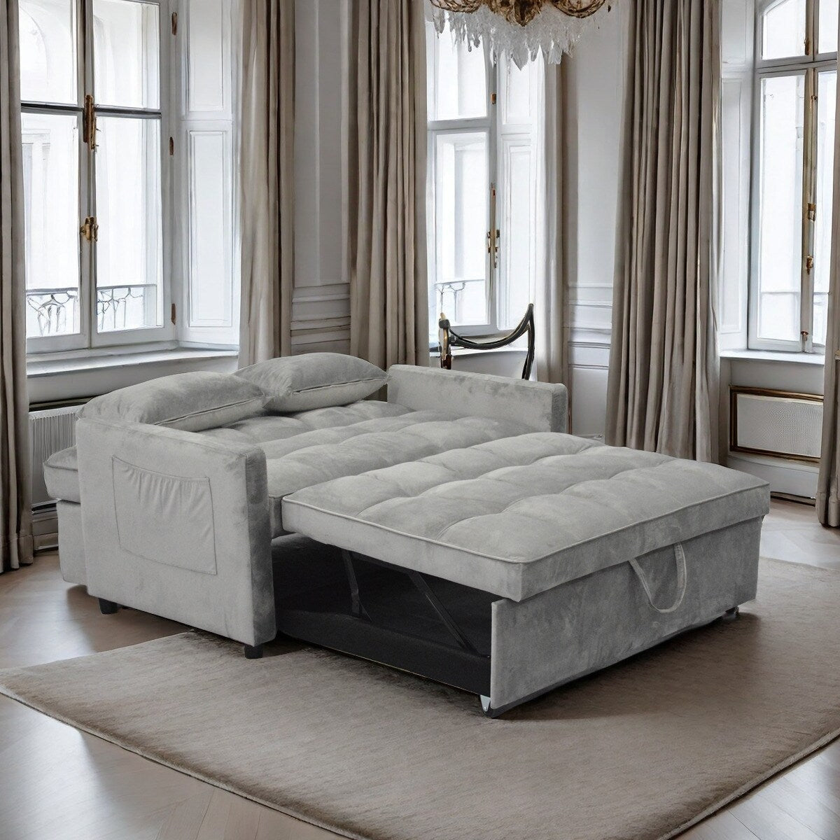 Convertible Pullout Loveseat Sofa Bed with Phone Holder