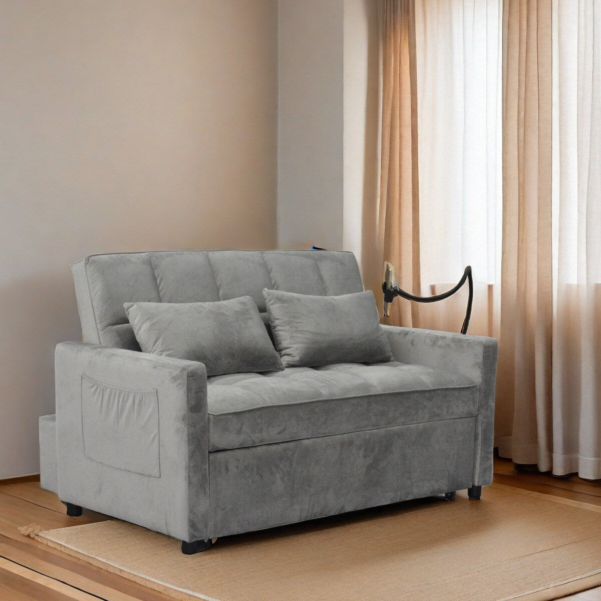 Convertible Pullout Loveseat Sofa Bed with Phone Holder