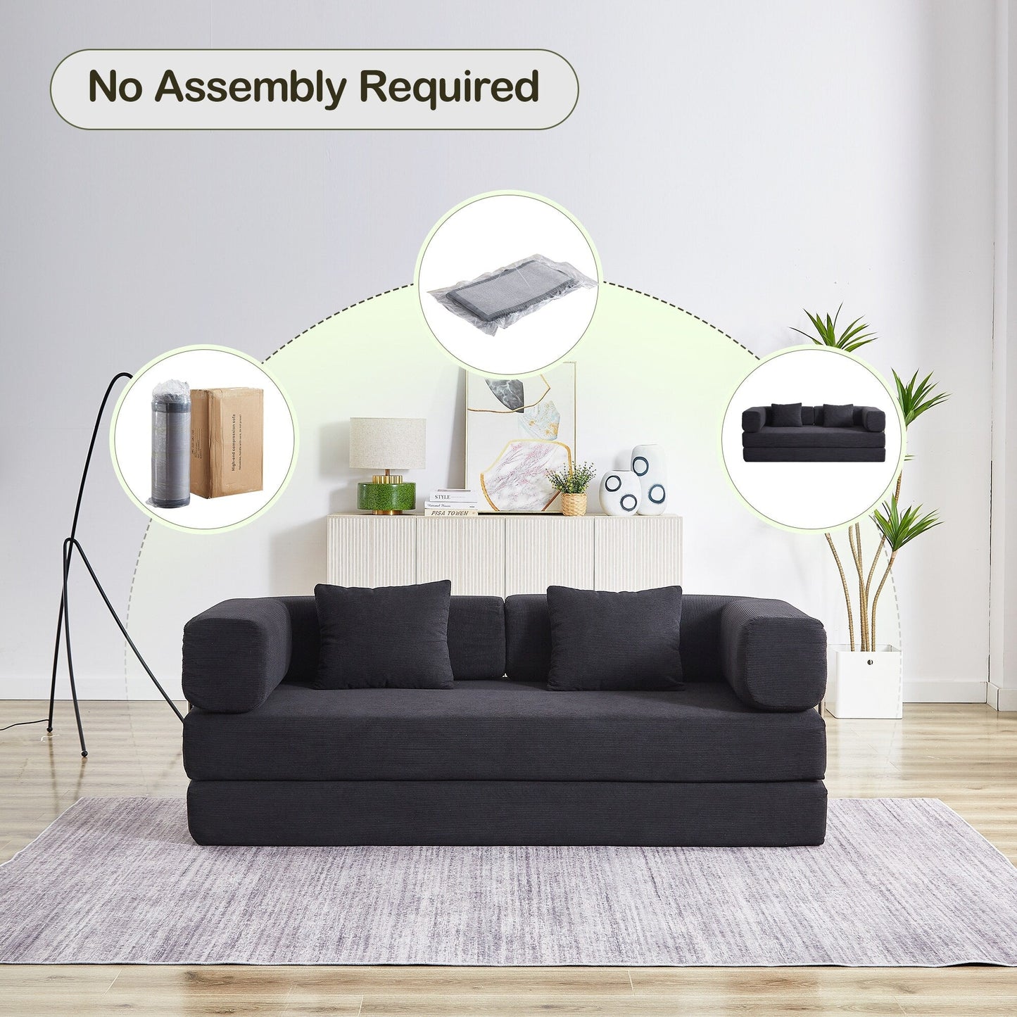 Convertible Sleeper Sofa Bed with Pillow, 4-in-1 Corduroy Folding Mattress Couch with Fixed-Shape Frame