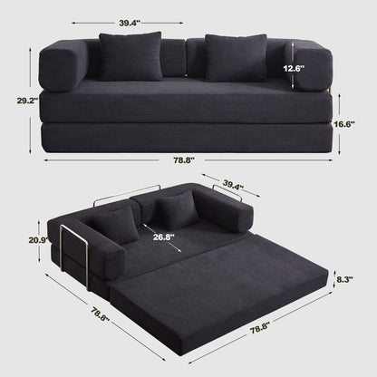 Convertible Sleeper Sofa Bed with Pillow, 4-in-1 Corduroy Folding Mattress Couch with Fixed-Shape Frame