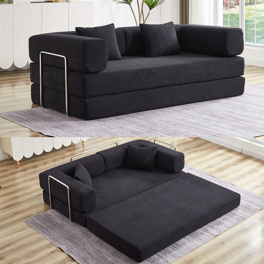 Convertible Sleeper Sofa Bed with Pillow, 4-in-1 Corduroy Folding Mattress Couch with Fixed-Shape Frame