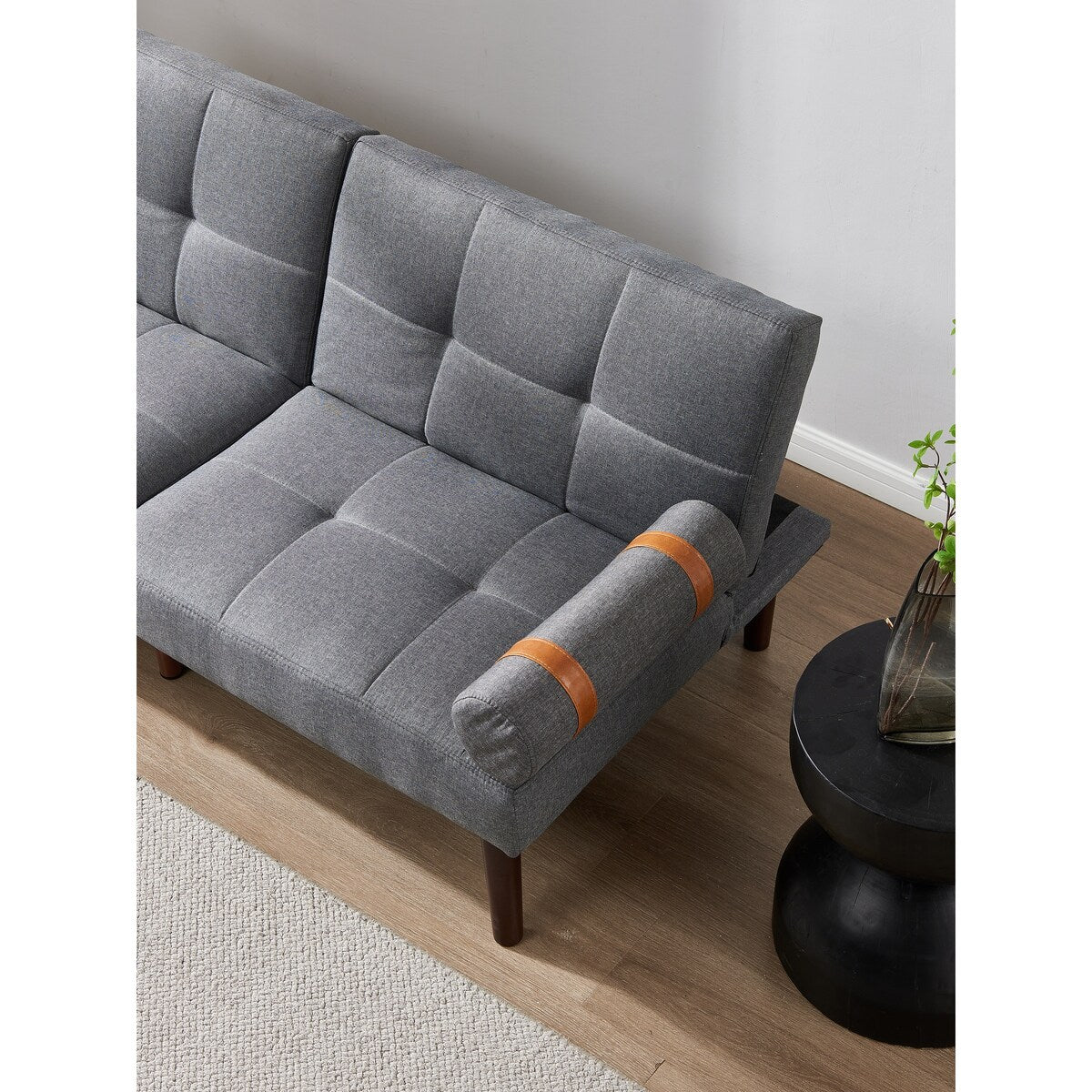 Convertible Sofa Bed Futon with Solid Wood Legs Linen Fabric Grey