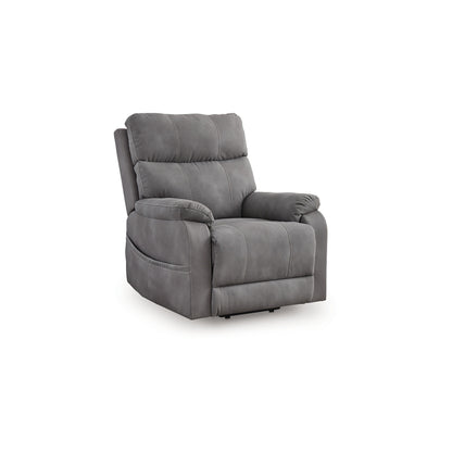 Corbin Power Lift Recliner Chair, Gray Faux Leather, Pillow Top Arms