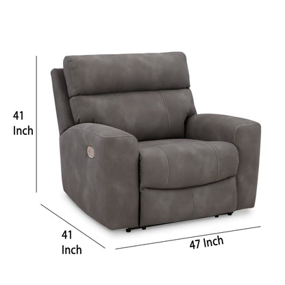 Corbin Power Recliner Chair, Adjustable, USB Port, Gray Faux Leather