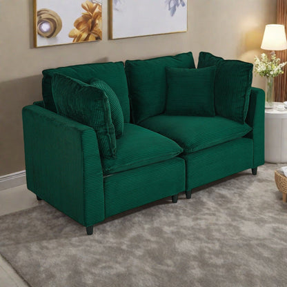 Corduroy 2-Seater Sofa with 4 Small Pillows,Breathable Fabric, Thick Sponge Cushions