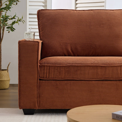 Corduroy 3-seater Sofa with Cup Holder and Storage