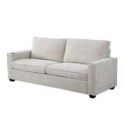 Corduroy 3-seater Sofa with Cup Holder and Storage