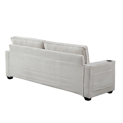 Corduroy 3-seater Sofa with Cup Holder and Storage