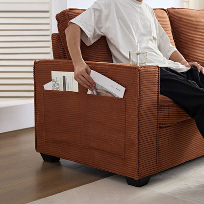 Corduroy 3-seater Sofa with Cup Holder and Storage