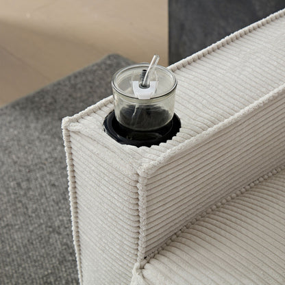 Corduroy 3-seater Sofa with Cup Holder and Storage