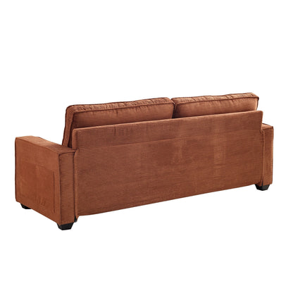 Corduroy 3-seater Sofa with Cup Holder and Storage
