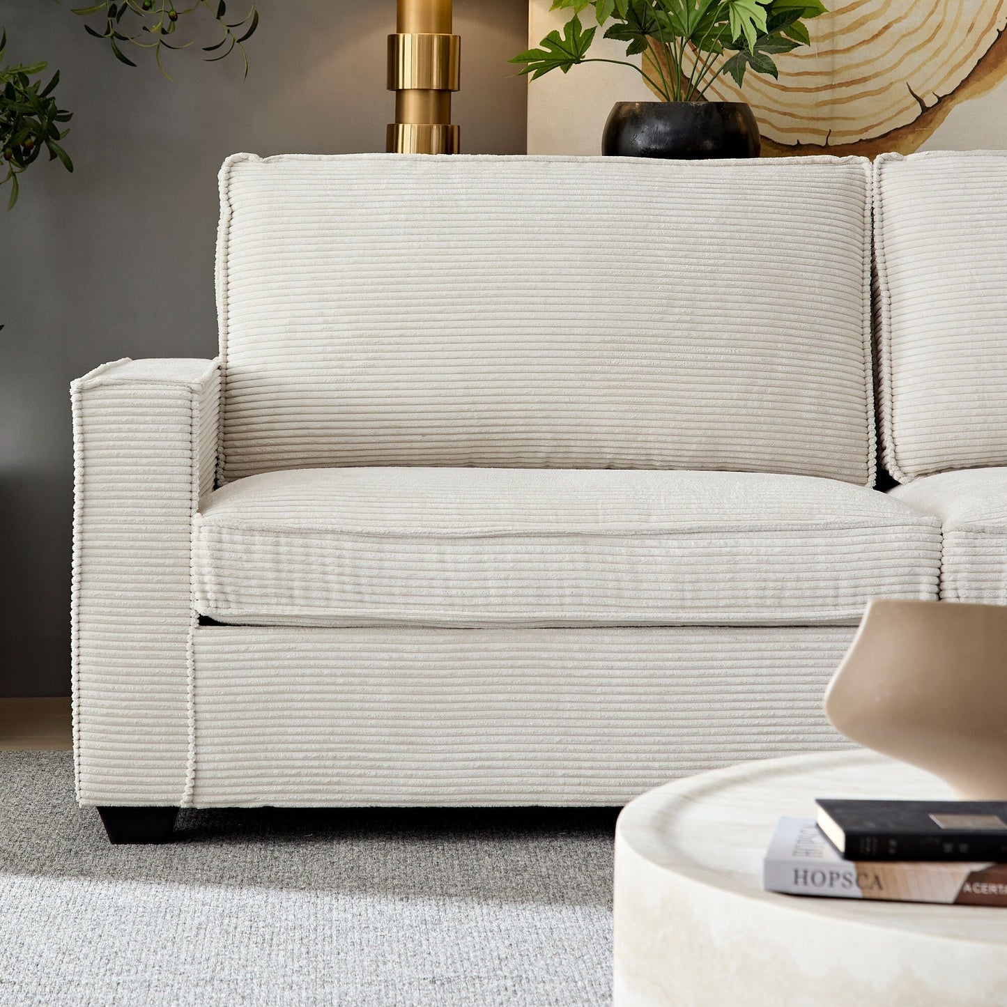 Corduroy 3-seater Sofa with Cup Holder and Storage