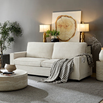 Corduroy 3-seater Sofa with Cup Holder and Storage