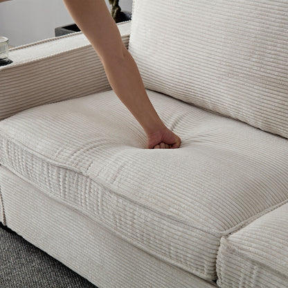 Corduroy 3-seater Sofa with Cup Holder and Storage