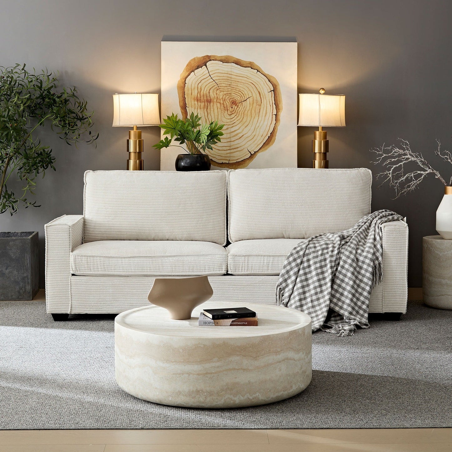 Corduroy 3-seater Sofa with Cup Holder and Storage