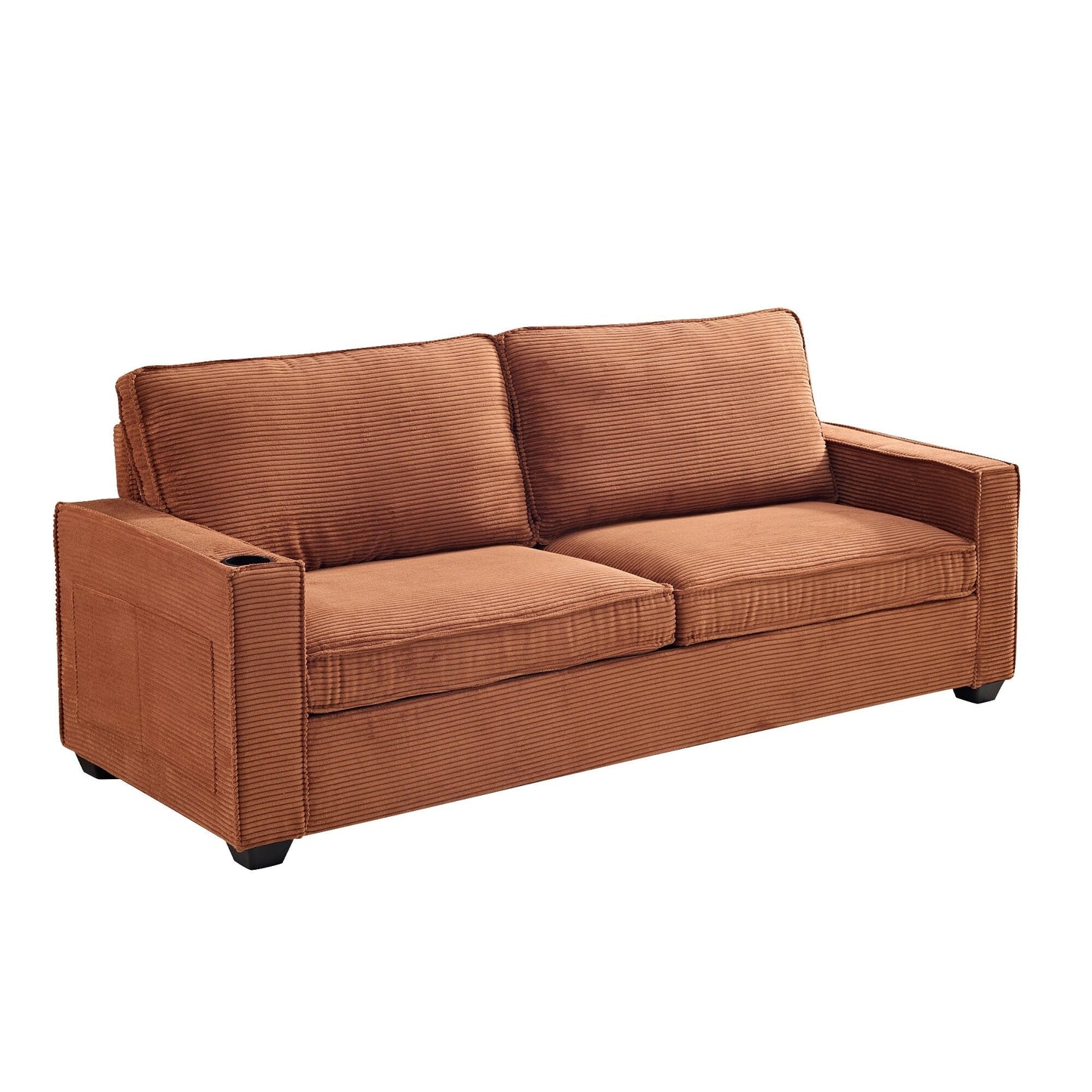 Corduroy 3-seater Sofa with Cup Holder and Storage