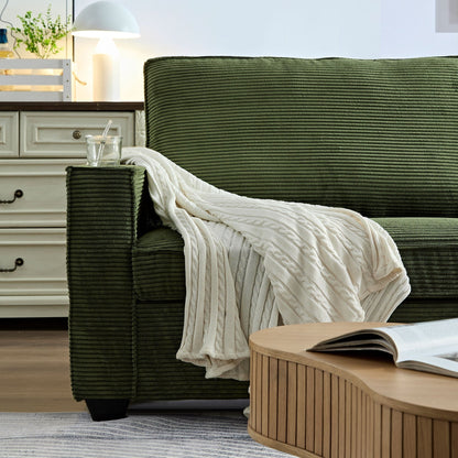Corduroy 3-seater Sofa with Cup Holder and Storage