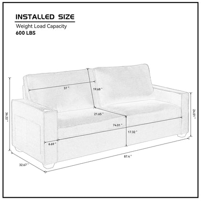 Corduroy 3-seater Sofa with Cup Holder and Storage