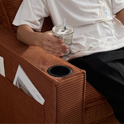 Corduroy 3-seater Sofa with Cup Holder and Storage