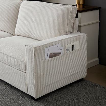 Corduroy 3-seater Sofa with Cup Holder and Storage