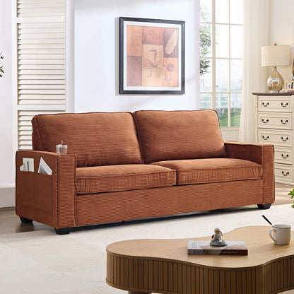 Corduroy 3-seater Sofa with Cup Holder and Storage