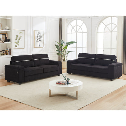 Corduroy 3-seater Sofa with USB Ports and Cup Holders