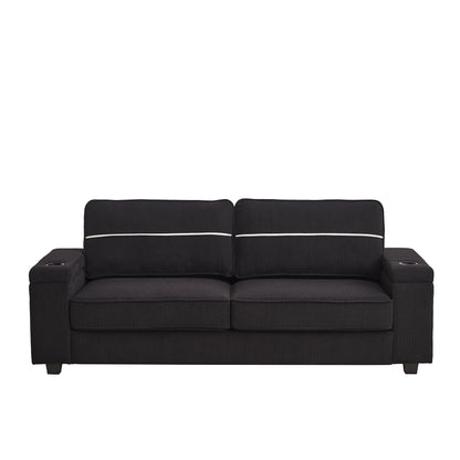 Corduroy 3-seater Sofa with USB Ports and Cup Holders