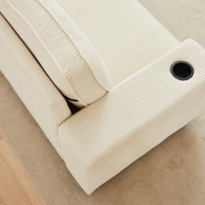 Corduroy 3-seater Sofa with USB Ports and Cup Holders