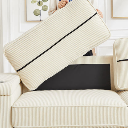 Corduroy 3-seater Sofa with USB Ports and Cup Holders