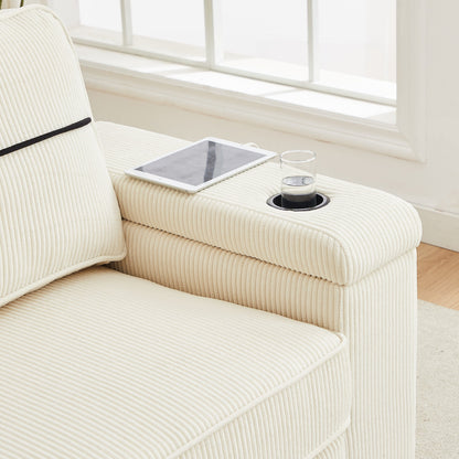 Corduroy 3-seater Sofa with USB Ports and Cup Holders