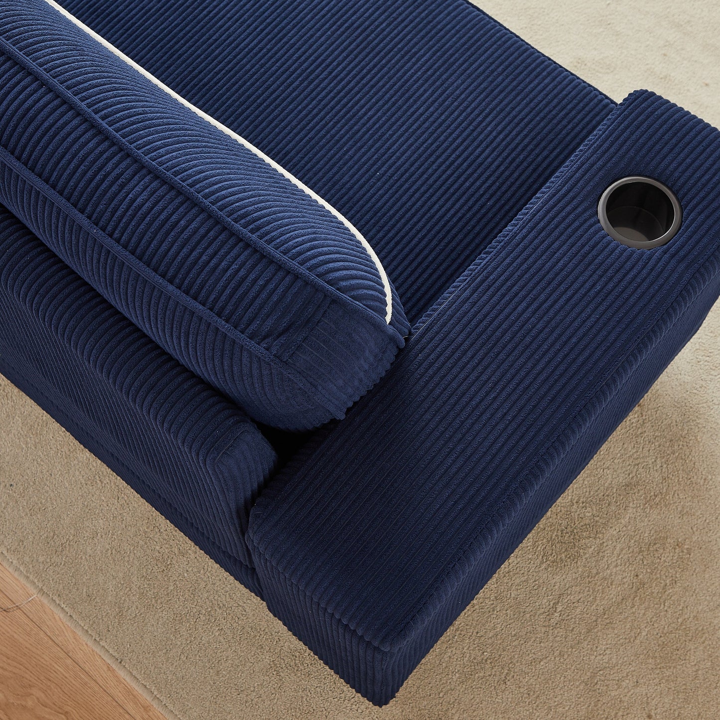 Corduroy 3-seater Sofa with USB Ports and Cup Holders