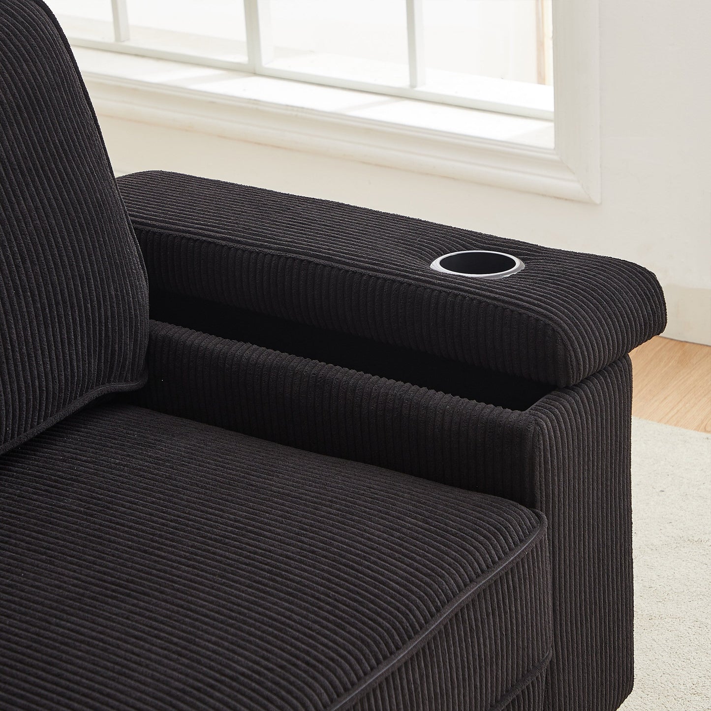 Corduroy 3-seater Sofa with USB Ports and Cup Holders
