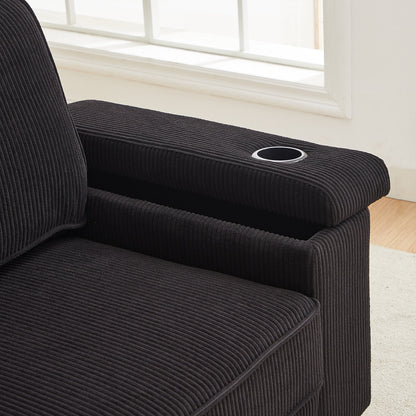 Corduroy 3-seater Sofa with USB Ports and Cup Holders