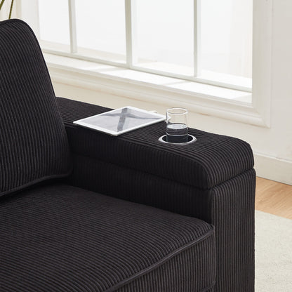 Corduroy 3-seater Sofa with USB Ports and Cup Holders