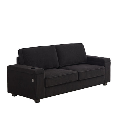 Corduroy 3-seater Sofa with USB Ports and Cup Holders