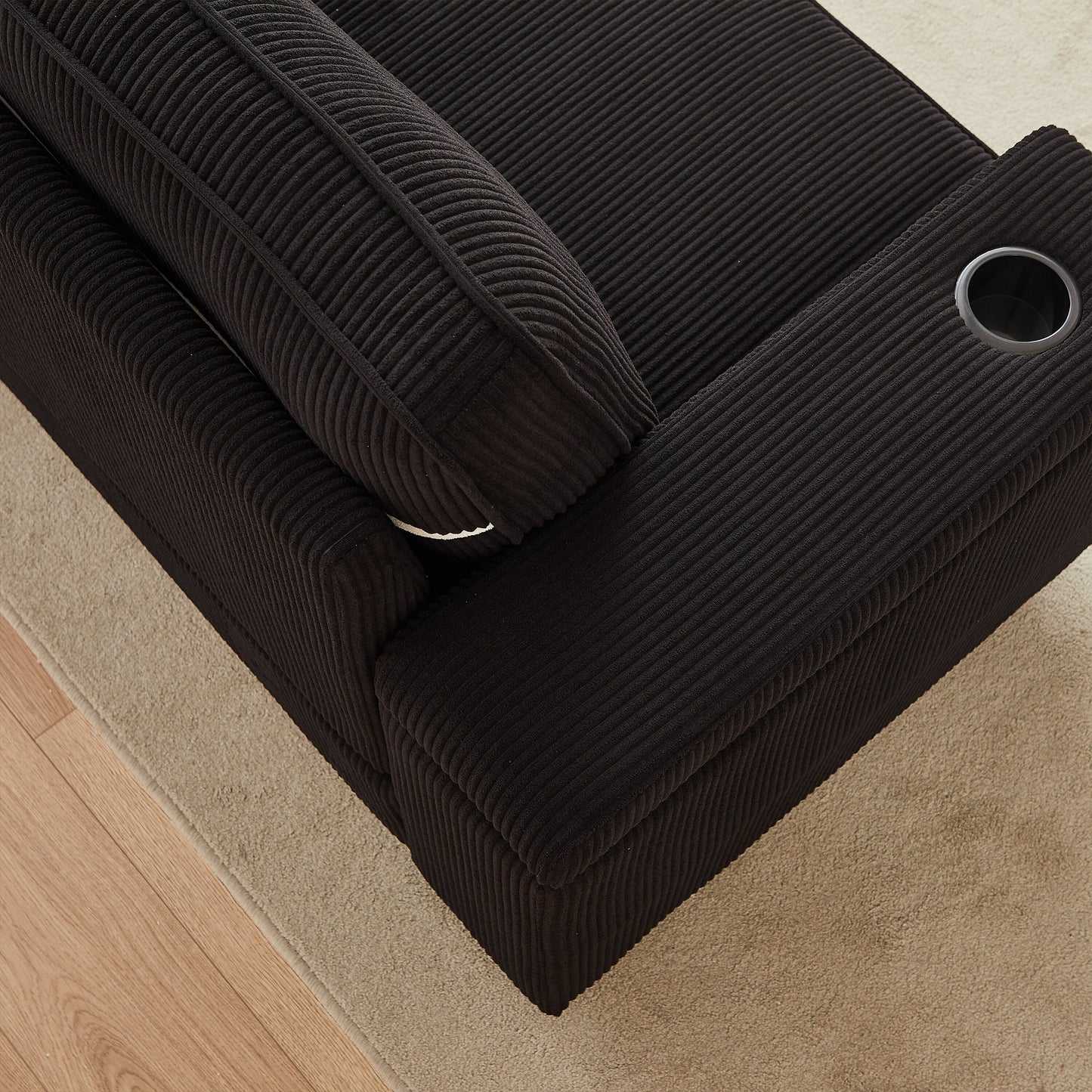 Corduroy 3-seater Sofa with USB Ports and Cup Holders