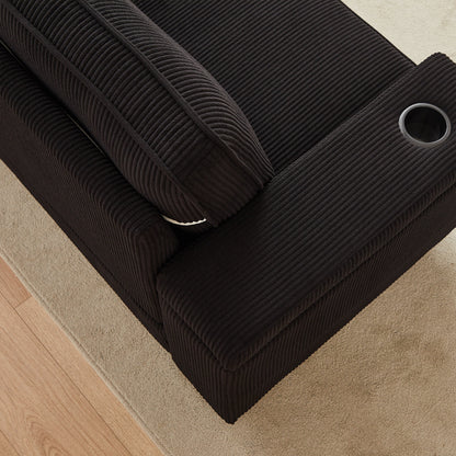 Corduroy 3-seater Sofa with USB Ports and Cup Holders