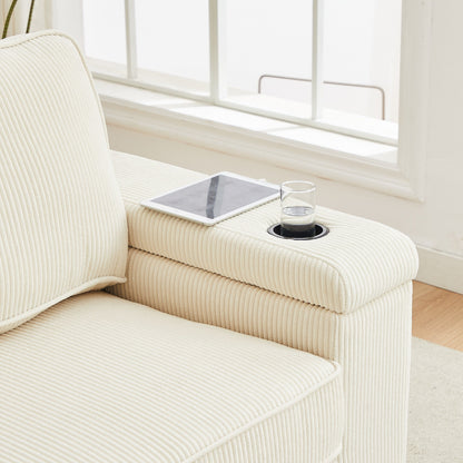 Corduroy 3-seater Sofa with USB Ports and Cup Holders