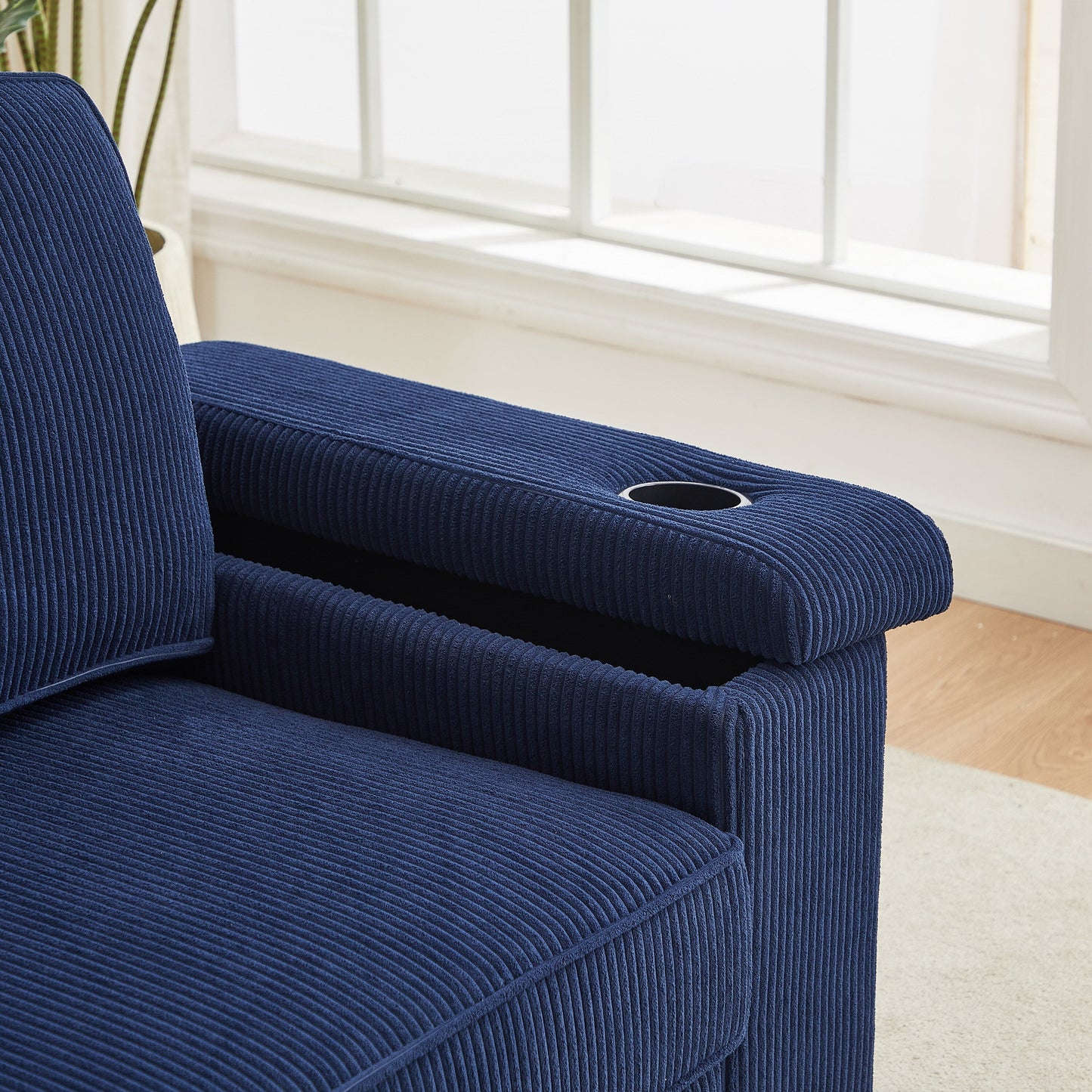 Corduroy 3-seater Sofa with USB Ports and Cup Holders
