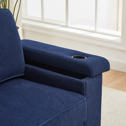 Corduroy 3-seater Sofa with USB Ports and Cup Holders