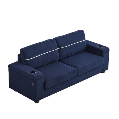 Corduroy 3-seater Sofa with USB Ports and Cup Holders