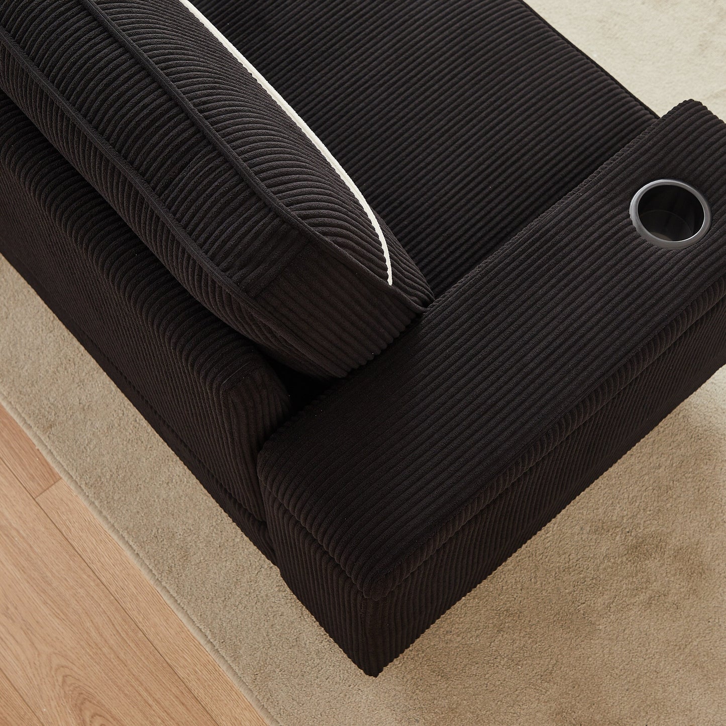 Corduroy 3-seater Sofa with USB Ports and Cup Holders