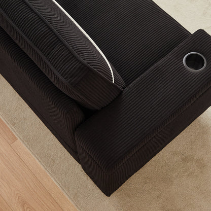 Corduroy 3-seater Sofa with USB Ports and Cup Holders
