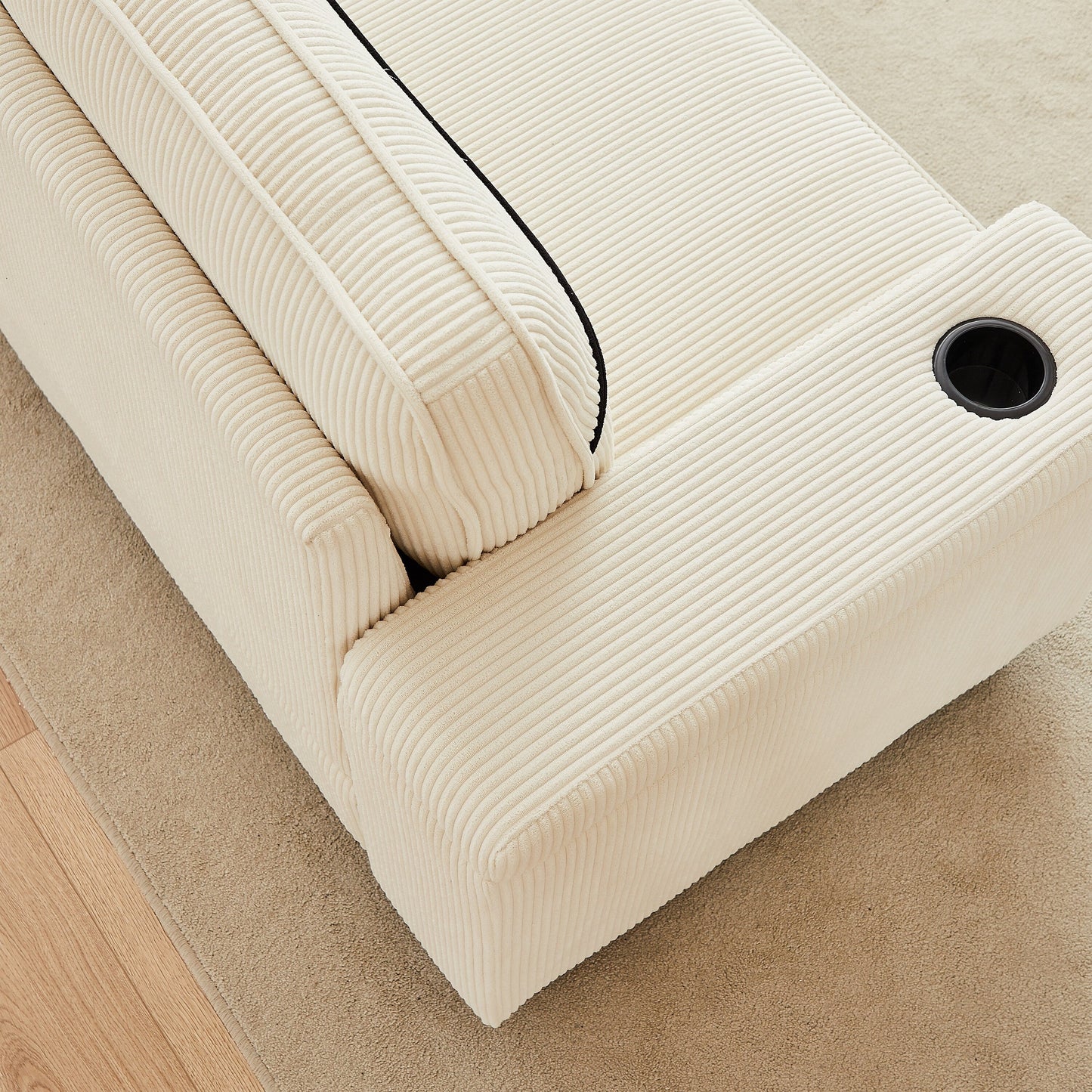 Corduroy 3-seater Sofa with USB Ports and Cup Holders