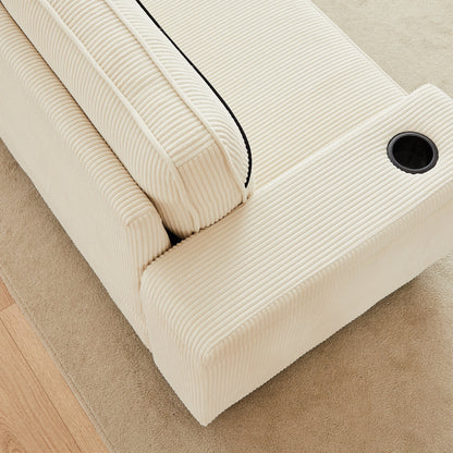 Corduroy 3-seater Sofa with USB Ports and Cup Holders