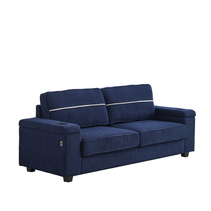 Corduroy 3-seater Sofa with USB Ports and Cup Holders