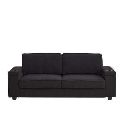 Corduroy 3-seater Sofa with USB Ports and Cup Holders